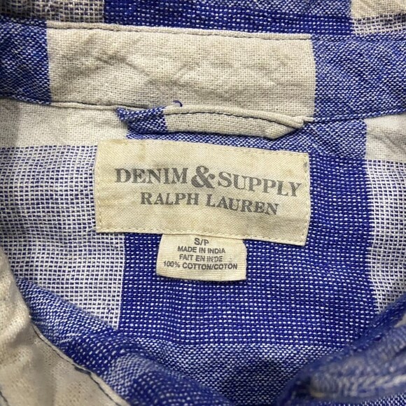 Denim & Supply Ralph Lauren Vtg Checkered Button Down Blue Cream Shirt Women's S - Picture 6 of 10